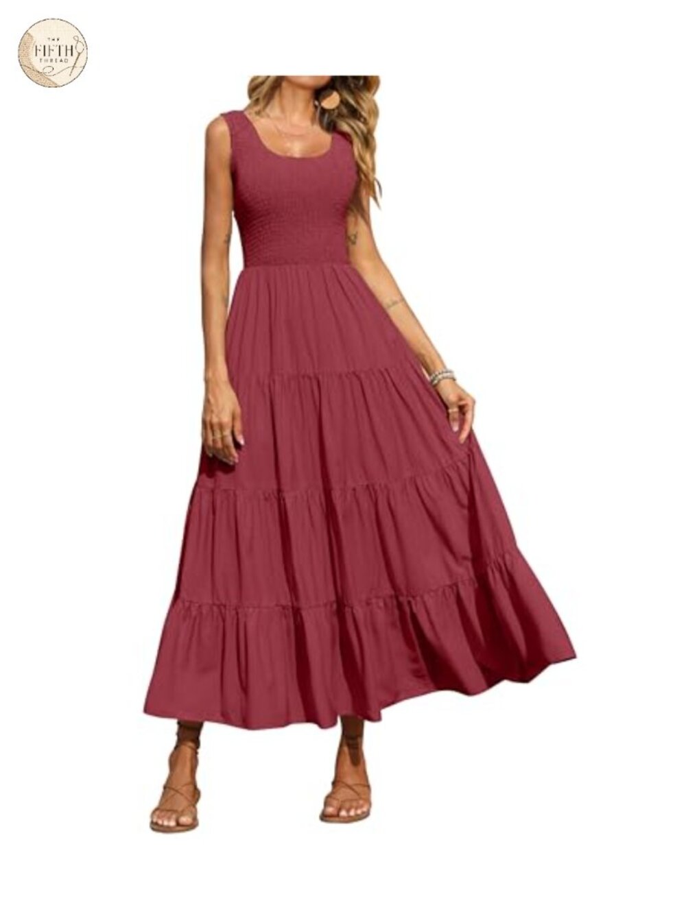 Women's Smocked Tank Maxi Sundress with Pockets Sleeveless A-Line